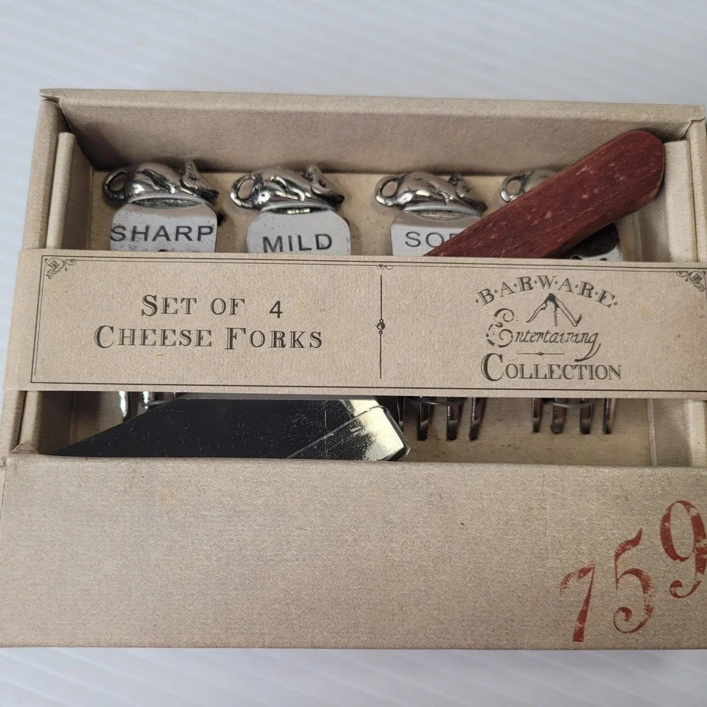 B & B Bread &‎ Butter Acacia Wood 4 Cheese Tools & Cheese Forks New Old Stock